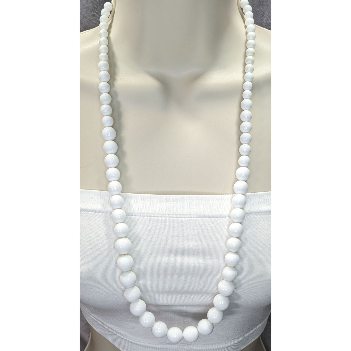 Vintage Napier White Beaded Necklace With Gold-Tone Clasp