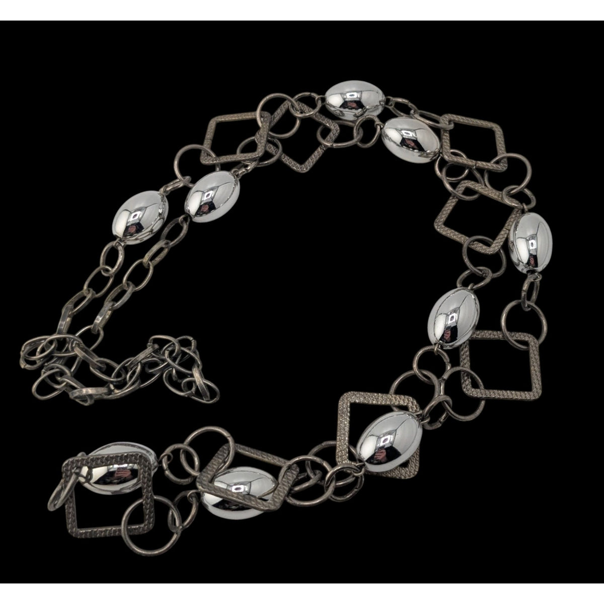 Modern Industrial Minimalist Geometric Silver Tone Long Chain Necklace