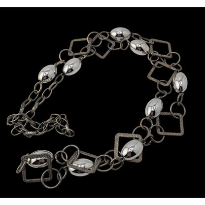 Modern Industrial Minimalist Geometric Silver Tone Long Chain Necklace