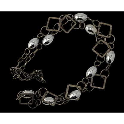 Modern Industrial Minimalist Geometric Silver Tone Long Chain Necklace