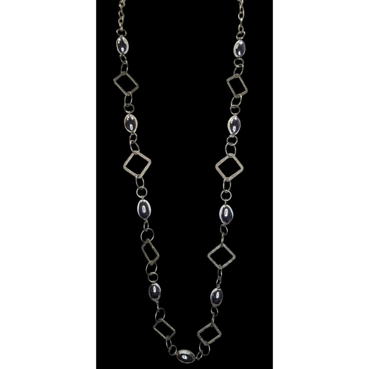 Modern Industrial Minimalist Geometric Silver Tone Long Chain Necklace