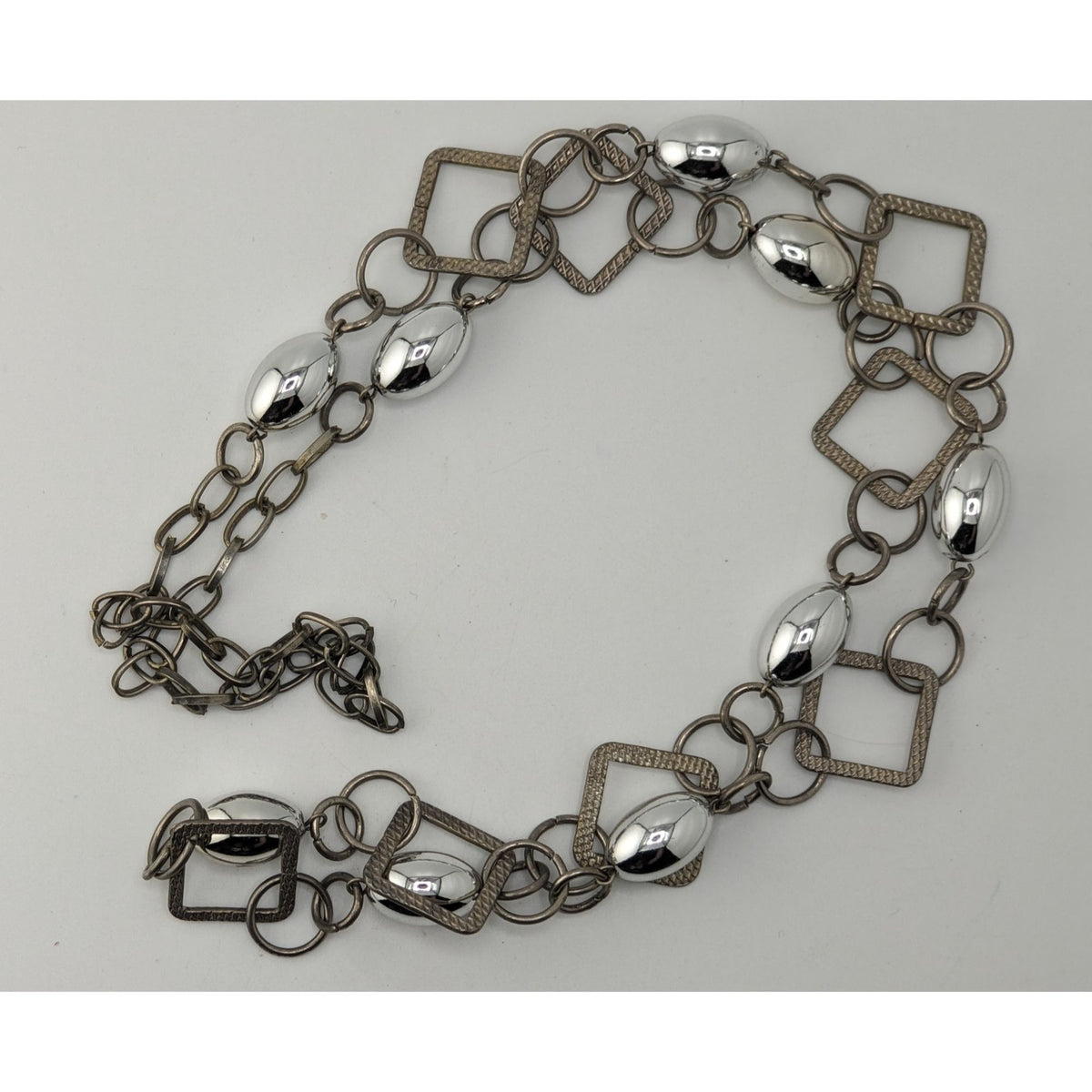 Modern Industrial Minimalist Geometric Silver Tone Long Chain Necklace
