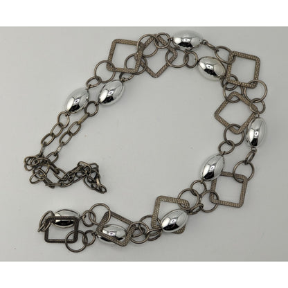 Modern Industrial Minimalist Geometric Silver Tone Long Chain Necklace