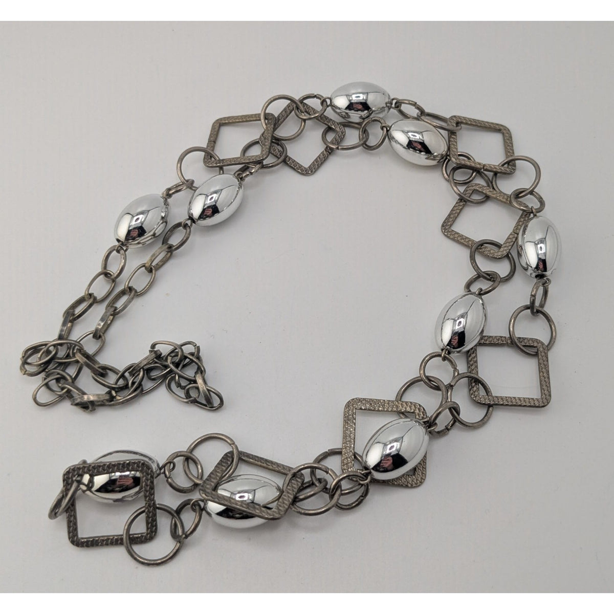 Modern Industrial Minimalist Geometric Silver Tone Long Chain Necklace