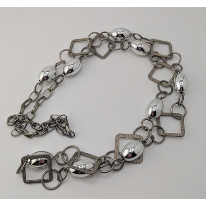 Modern Industrial Minimalist Geometric Silver Tone Long Chain Necklace