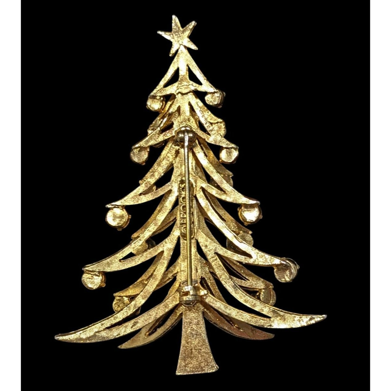 Vintage HTF Brooks Gemmed Gold Tone Christmas Tree Brooch
