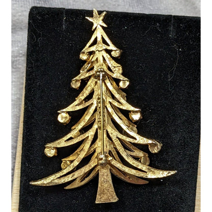 Vintage HTF Brooks Gemmed Gold Tone Christmas Tree Brooch