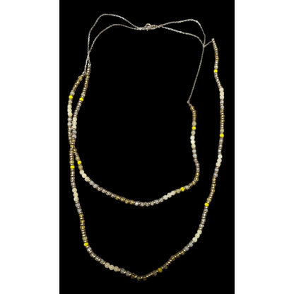 Yellow Silver Tone And White Beaded Multilayer Necklace