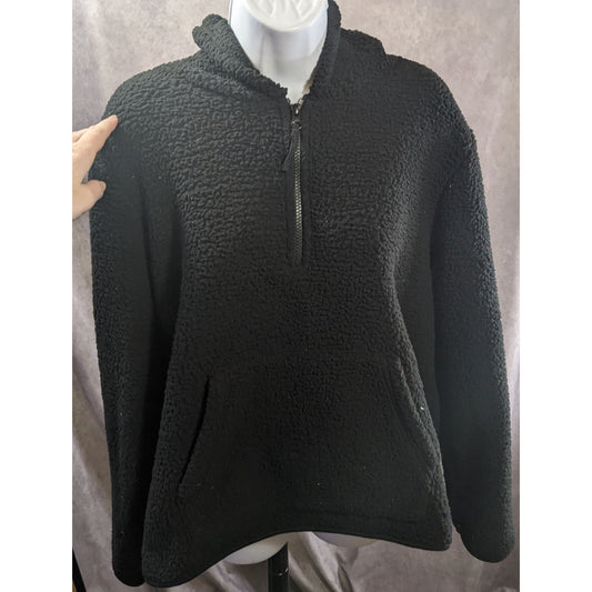 DSG Black Sherpa Hoodie Pullover XL With Kangaroo Pocket & Half-Zip
