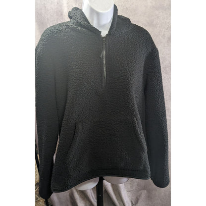 DSG Black Sherpa Hoodie Pullover XL With Kangaroo Pocket & Half-Zip
