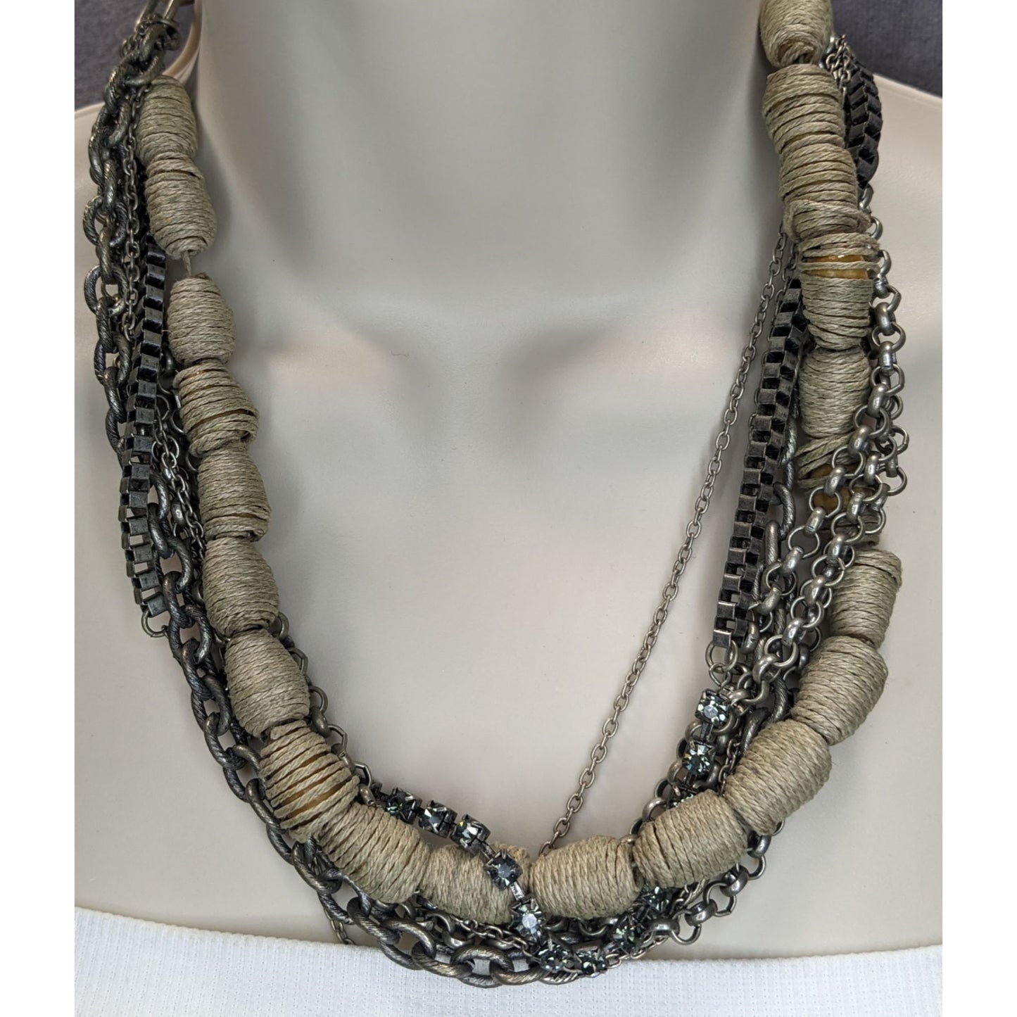 Boho Handmade Vintage Multi Strand Chain & Twine Statement Necklace