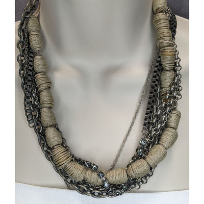 Boho Handmade Vintage Multi Strand Chain & Twine Statement Necklace