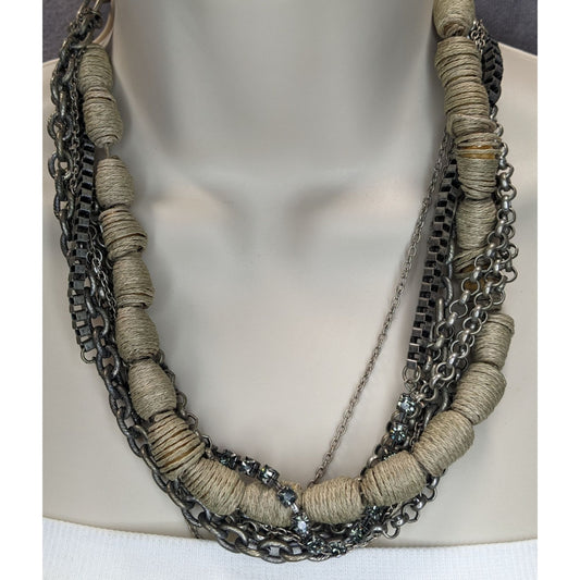 Boho Handmade Vintage Multi Strand Chain & Twine Statement Necklace