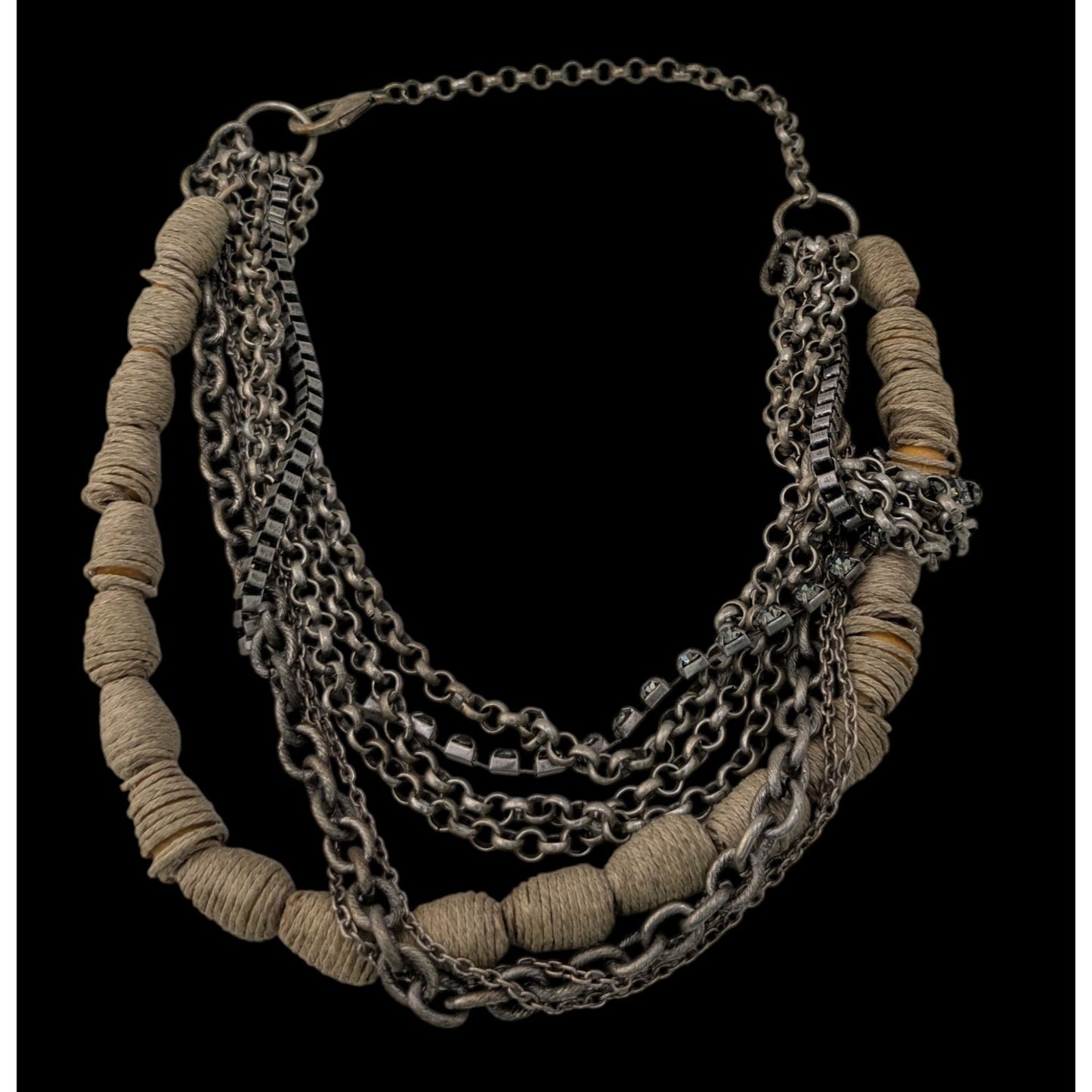 Boho Handmade Vintage Multi Strand Chain & Twine Statement Necklace