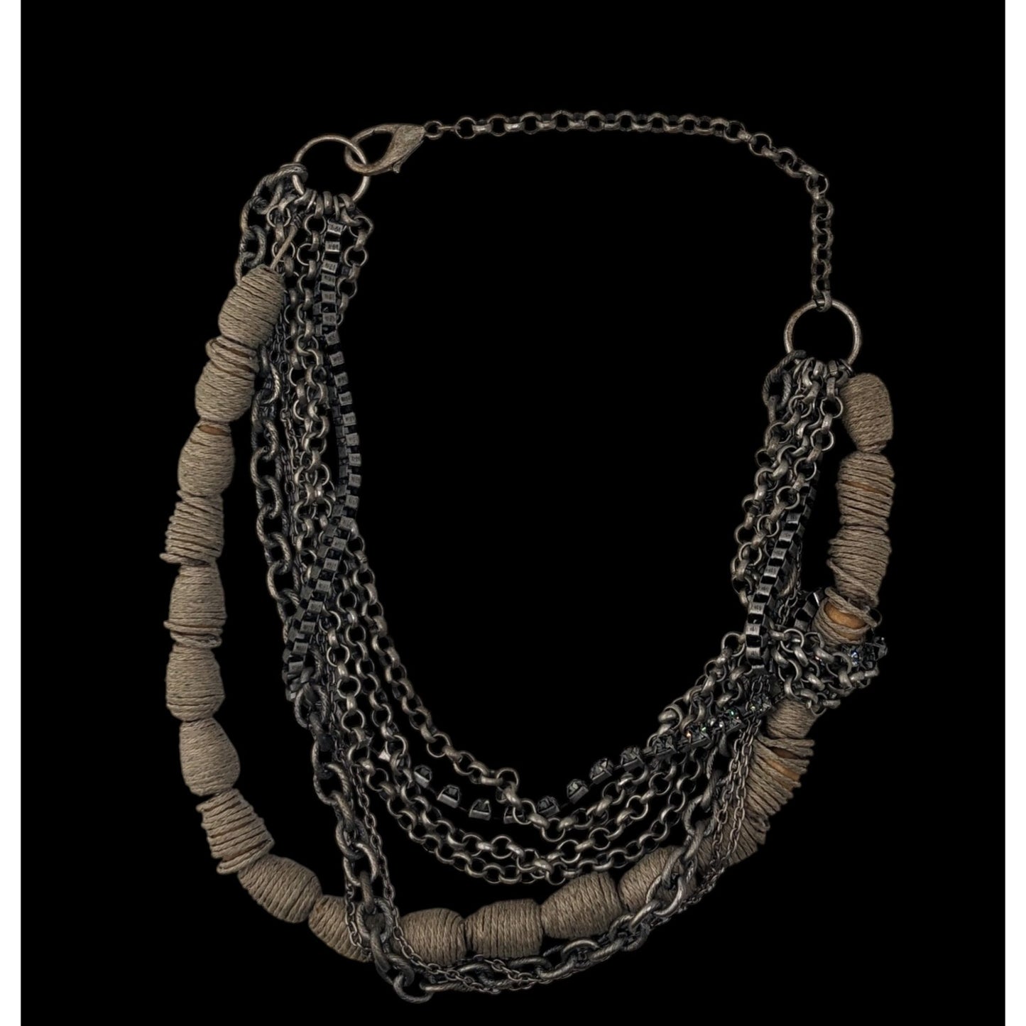Boho Handmade Vintage Multi Strand Chain & Twine Statement Necklace