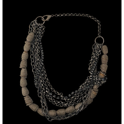 Boho Handmade Vintage Multi Strand Chain & Twine Statement Necklace