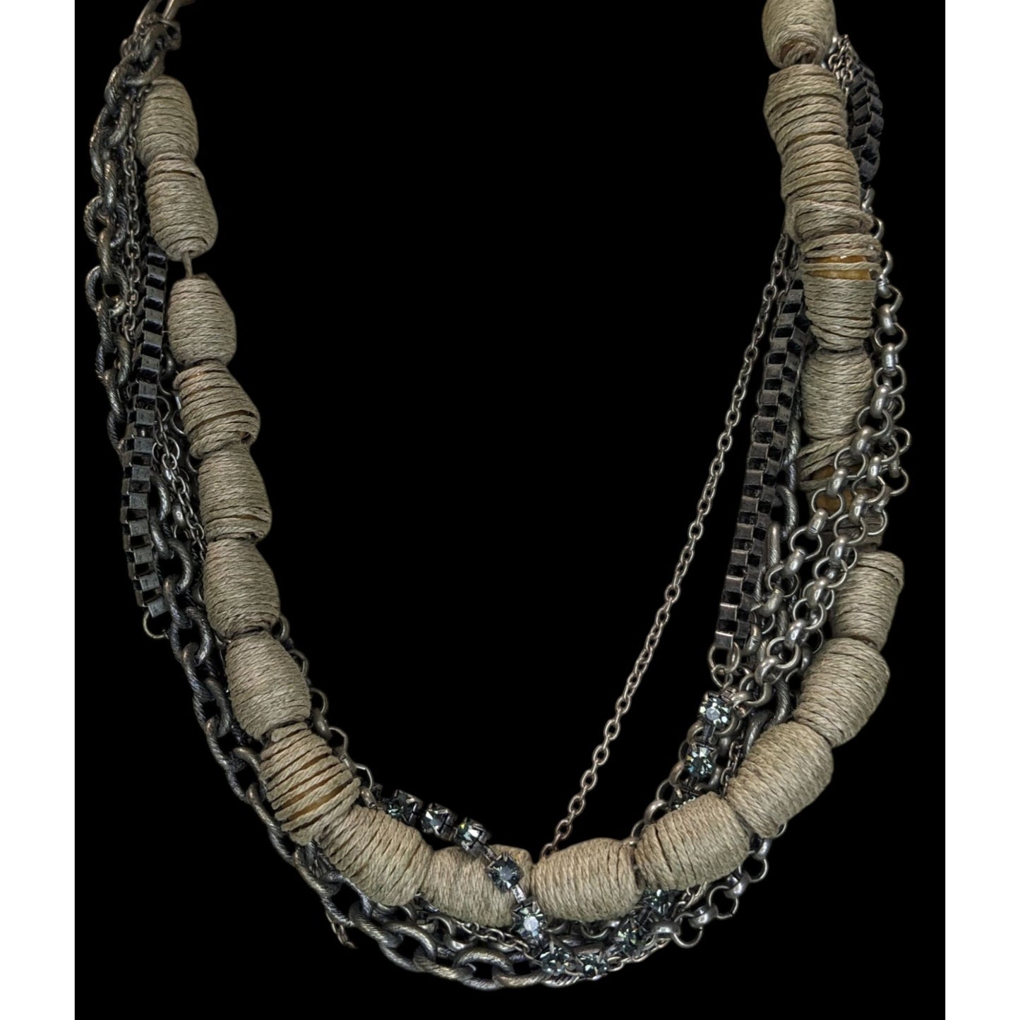 Boho Handmade Vintage Multi Strand Chain & Twine Statement Necklace