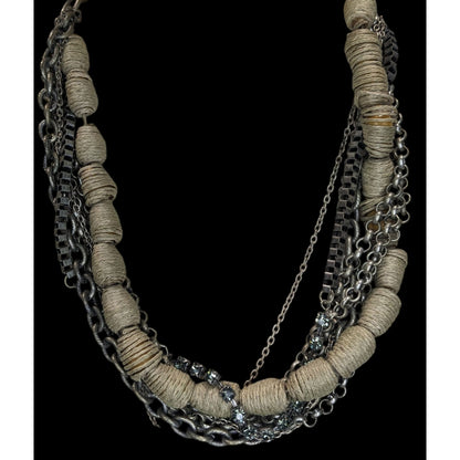 Boho Handmade Vintage Multi Strand Chain & Twine Statement Necklace