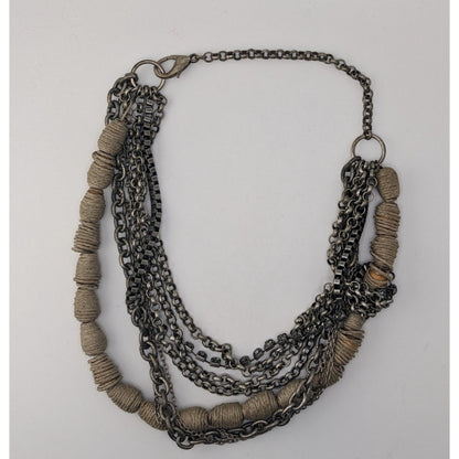 Boho Handmade Vintage Multi Strand Chain & Twine Statement Necklace