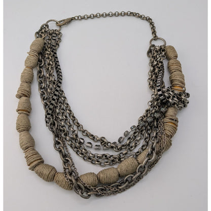 Boho Handmade Vintage Multi Strand Chain & Twine Statement Necklace