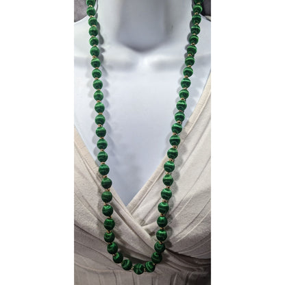 Vintage Satin Silk Green And Gold Tone Beaded Necklace