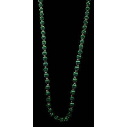 Vintage Satin Silk Green And Gold Tone Beaded Necklace