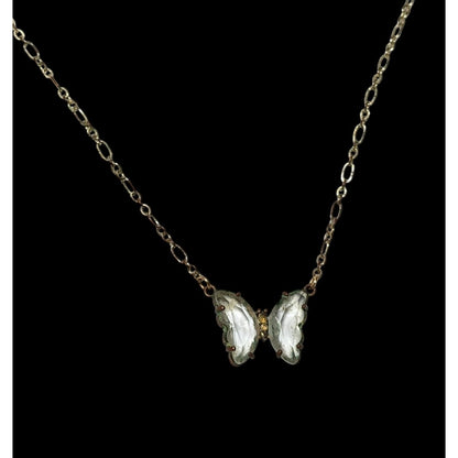 Farrah B Gold Tone Clear Glass Butterfly Pendant Necklace