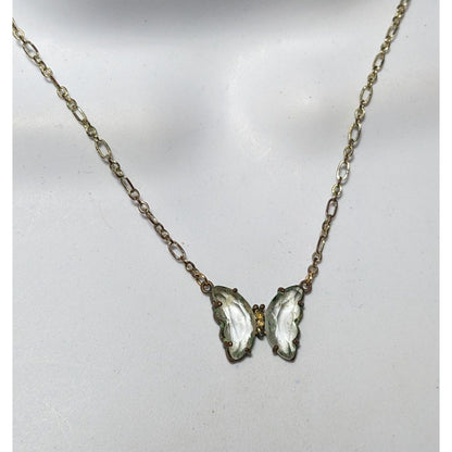 Farrah B Gold Tone Clear Glass Butterfly Pendant Necklace