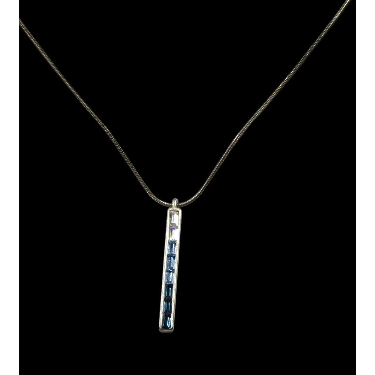 Modern Ombre Blue And Silver Tone Gemmed Pillar Necklace