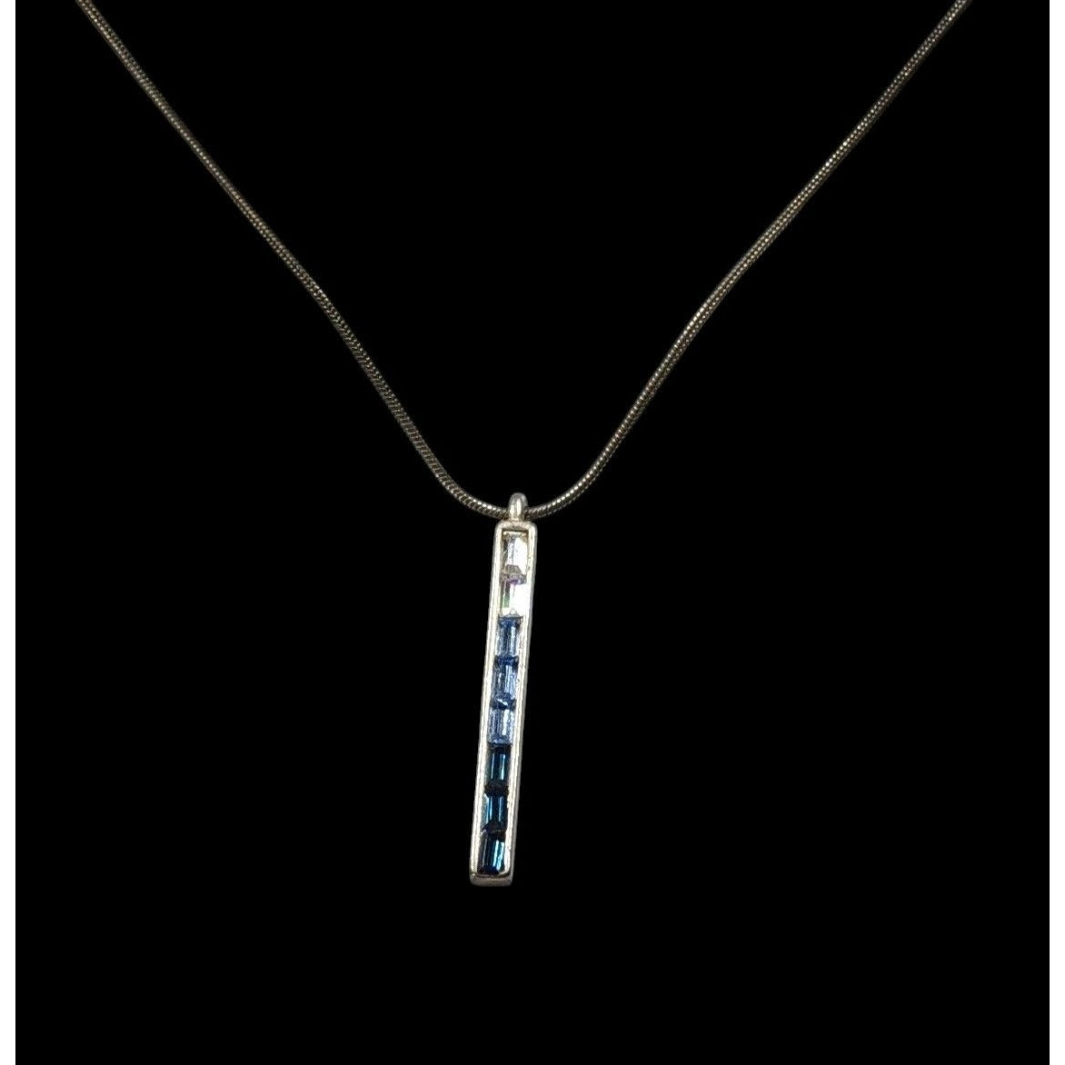 Modern Ombre Blue And Silver Tone Gemmed Pillar Necklace