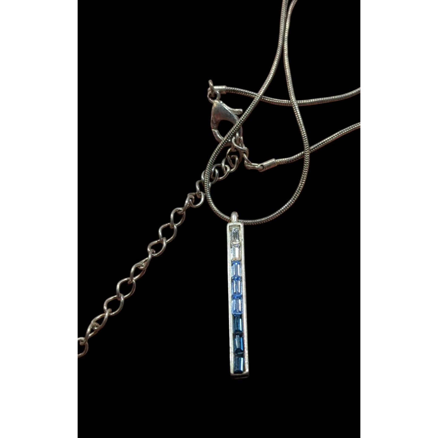 Modern Ombre Blue And Silver Tone Gemmed Pillar Necklace
