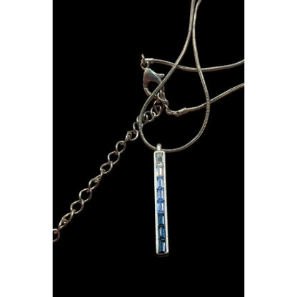 Modern Ombre Blue And Silver Tone Gemmed Pillar Necklace