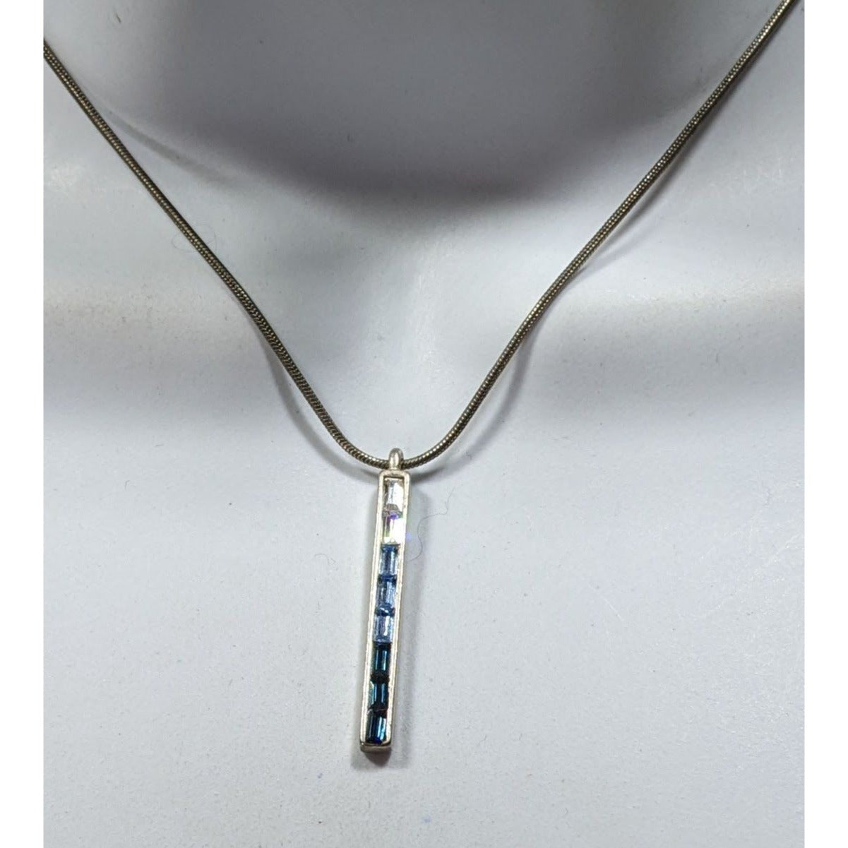 Modern Ombre Blue And Silver Tone Gemmed Pillar Necklace