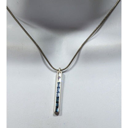 Modern Ombre Blue And Silver Tone Gemmed Pillar Necklace