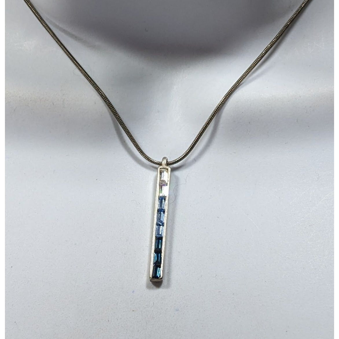 Modern Ombre Blue And Silver Tone Gemmed Pillar Necklace