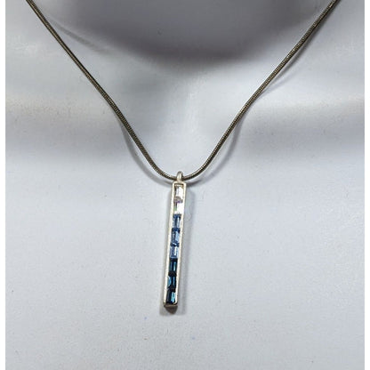Modern Ombre Blue And Silver Tone Gemmed Pillar Necklace