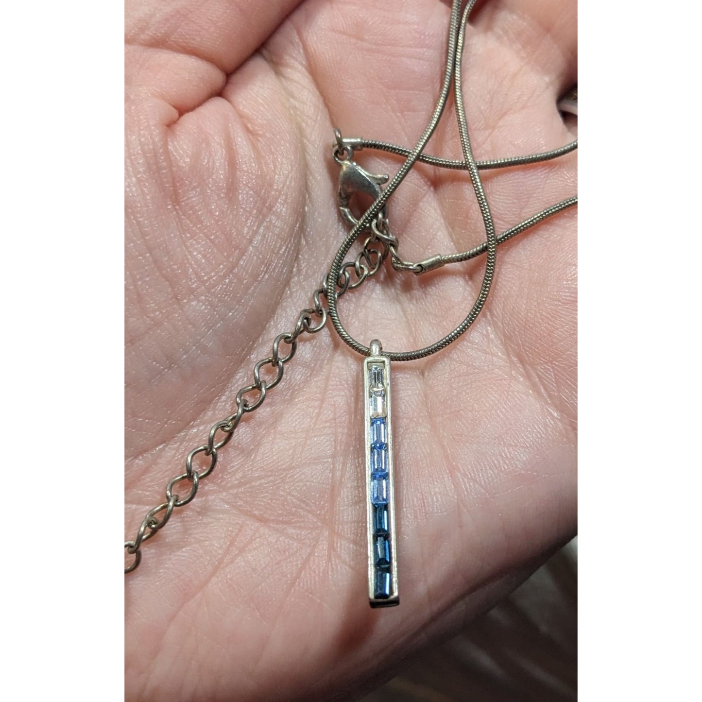 Modern Ombre Blue And Silver Tone Gemmed Pillar Necklace