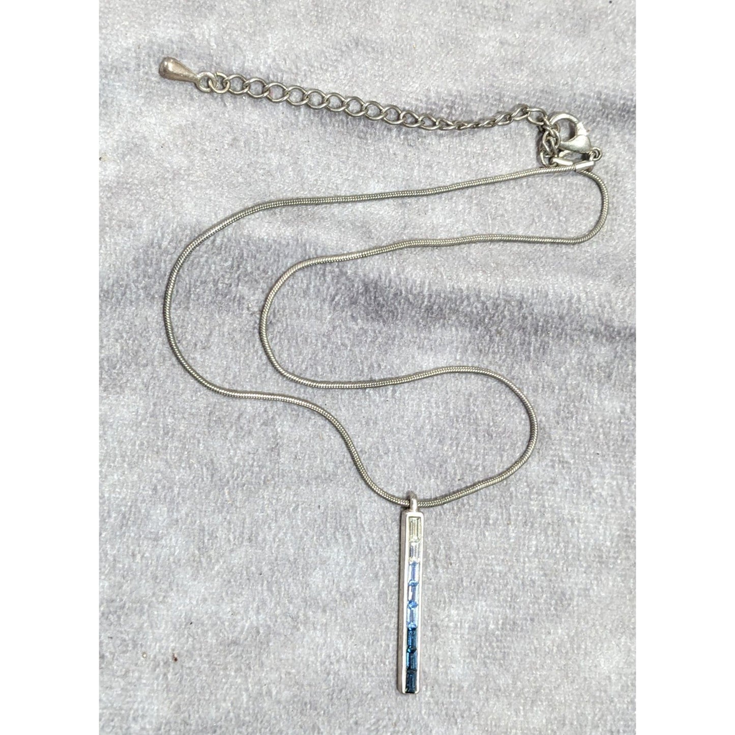 Modern Ombre Blue And Silver Tone Gemmed Pillar Necklace