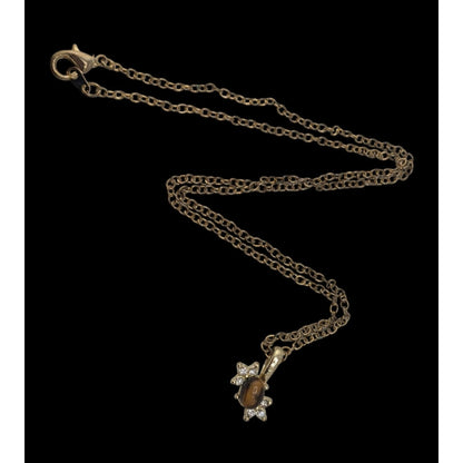 Boho Witchy Nature Tiger Eye Rhinestone Pendant Necklace Gold Tone