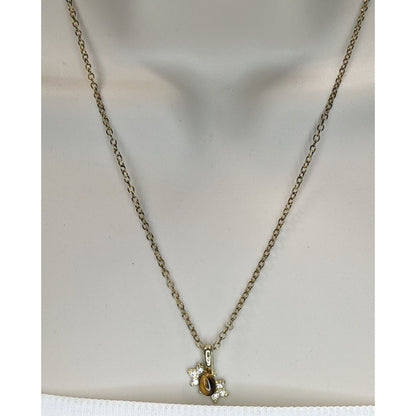Boho Witchy Nature Tiger Eye Rhinestone Pendant Necklace Gold Tone