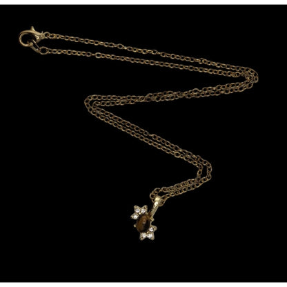 Boho Witchy Nature Tiger Eye Rhinestone Pendant Necklace Gold Tone