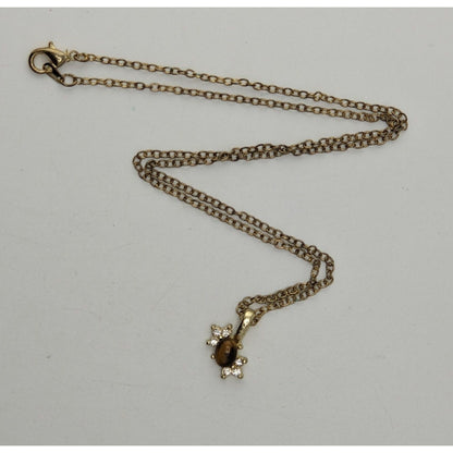 Boho Witchy Nature Tiger Eye Rhinestone Pendant Necklace Gold Tone