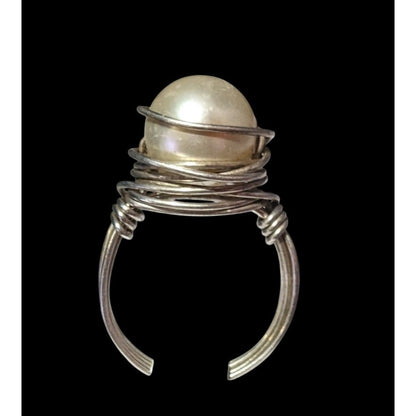 Elegant Glam Faux Pearl Wire Wrap Ring Size 9