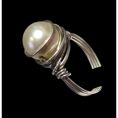 Elegant Glam Faux Pearl Wire Wrap Ring Size 9