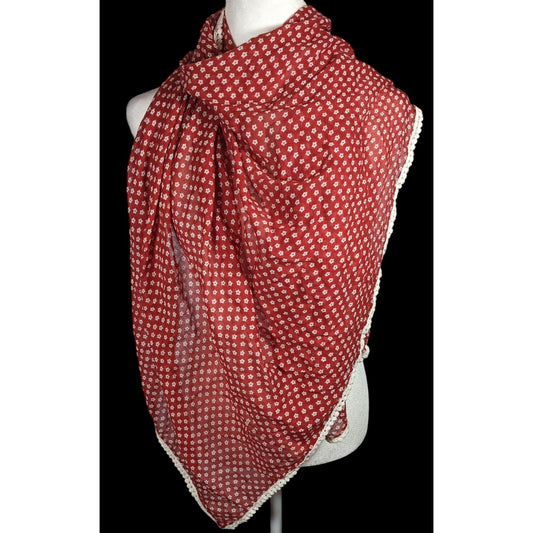 Rustic Cottagecore Floral Print Red And White Start With Crochet Edges