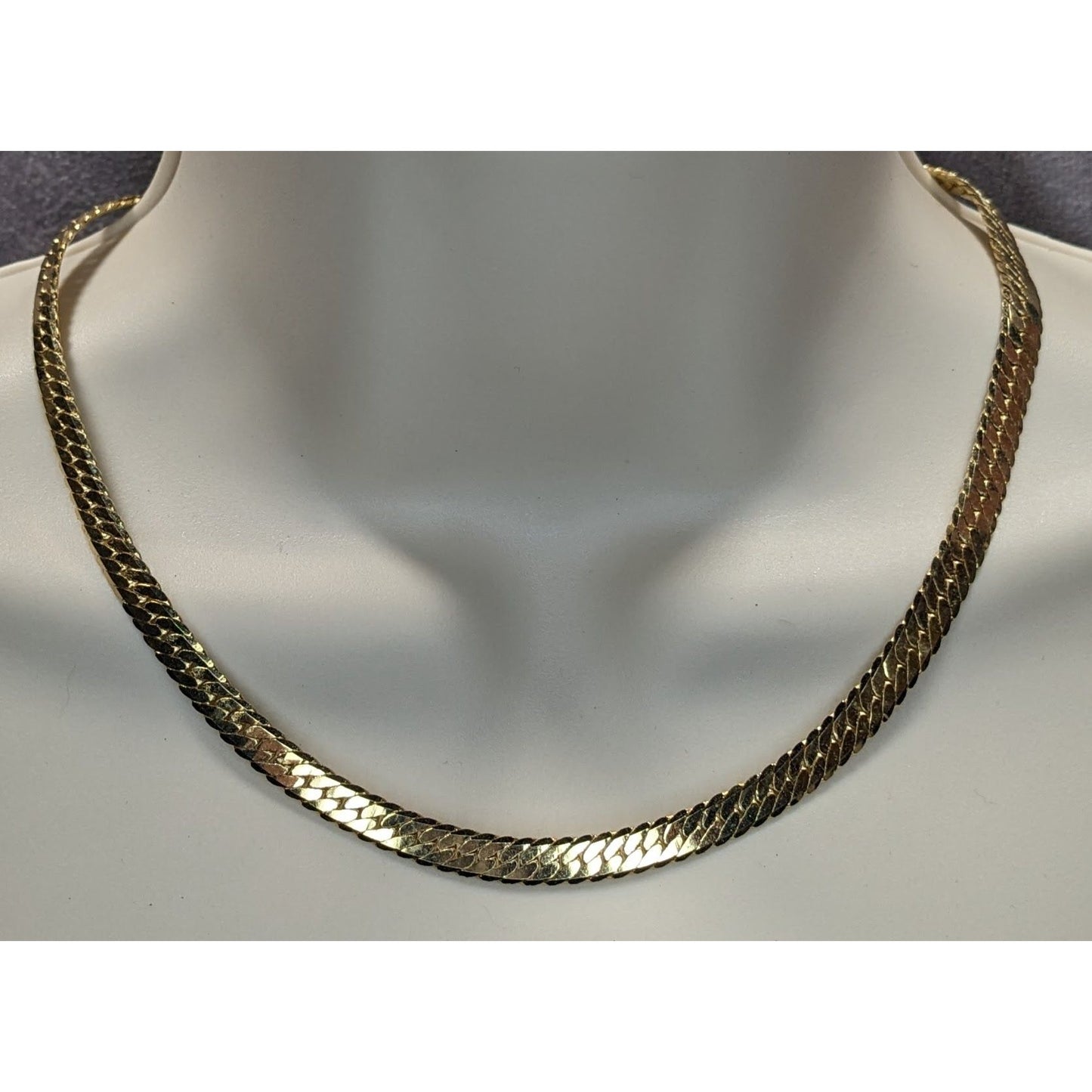 Vintage Korean Gold Plated Herringbone Chain Necklace Gold Tone Mid Century Classic