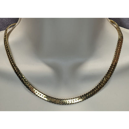 Vintage Korean Gold Plated Herringbone Chain Necklace Gold Tone Mid Century Classic