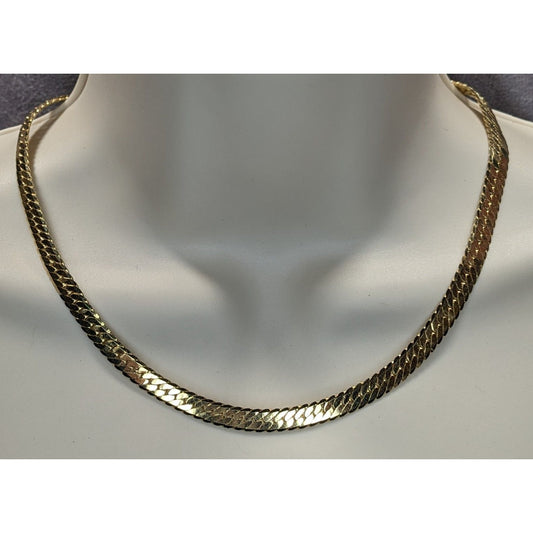 Vintage Korean Gold Plated Herringbone Chain Necklace Gold Tone Mid Century Classic