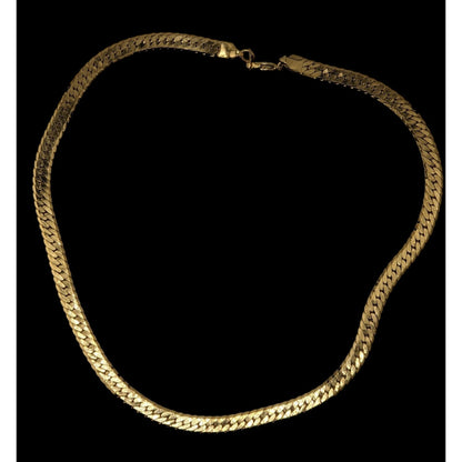 Vintage Korean Gold Plated Herringbone Chain Necklace Gold Tone Mid Century Classic