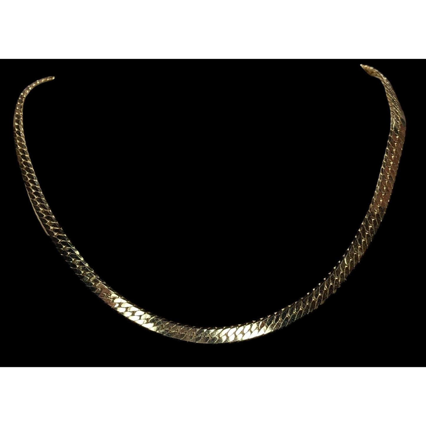 Vintage Korean Gold Plated Herringbone Chain Necklace Gold Tone Mid Century Classic